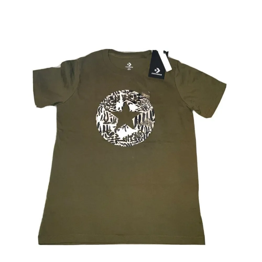 New Converse Girls Graphic Olive Green T-Shirts Size XS